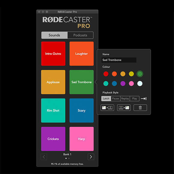 RØDECaster Pro Companion App Sound Pads settings