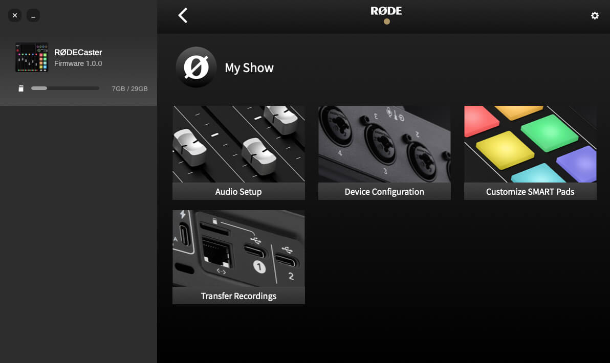 RØDE Central screen showing RØDECaster Pro II settings