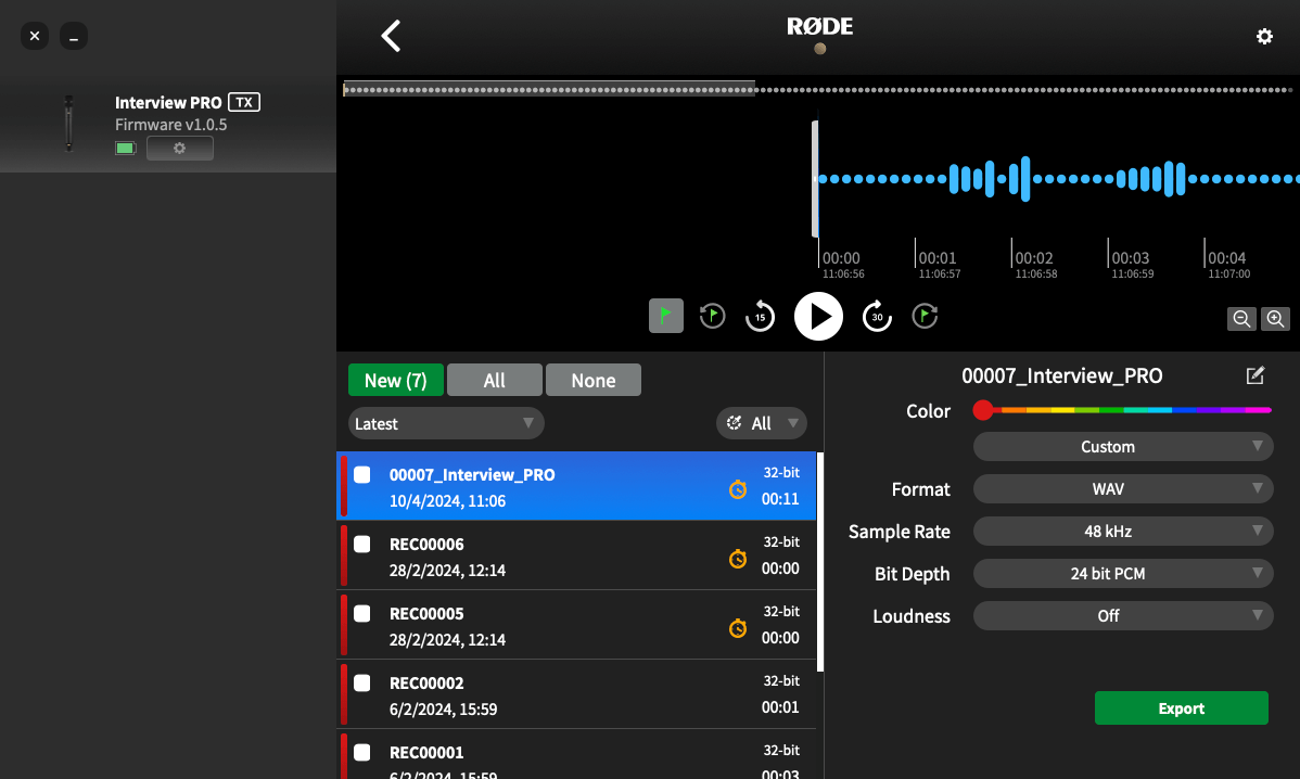 Exporting Interview PRO recordings in RØDE Central