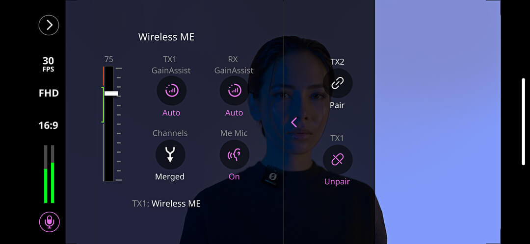 RØDE Capture audio meter and microphone settings