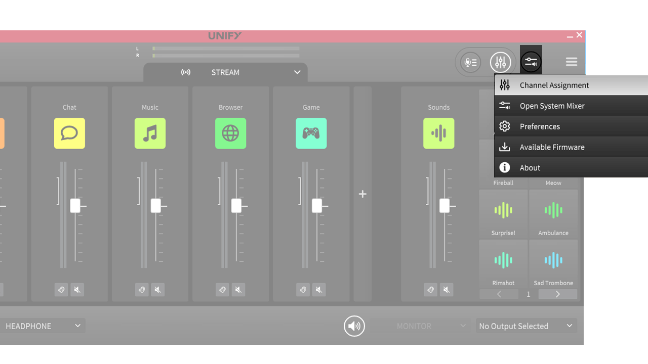 Selecting channel assignment window in UNIFY