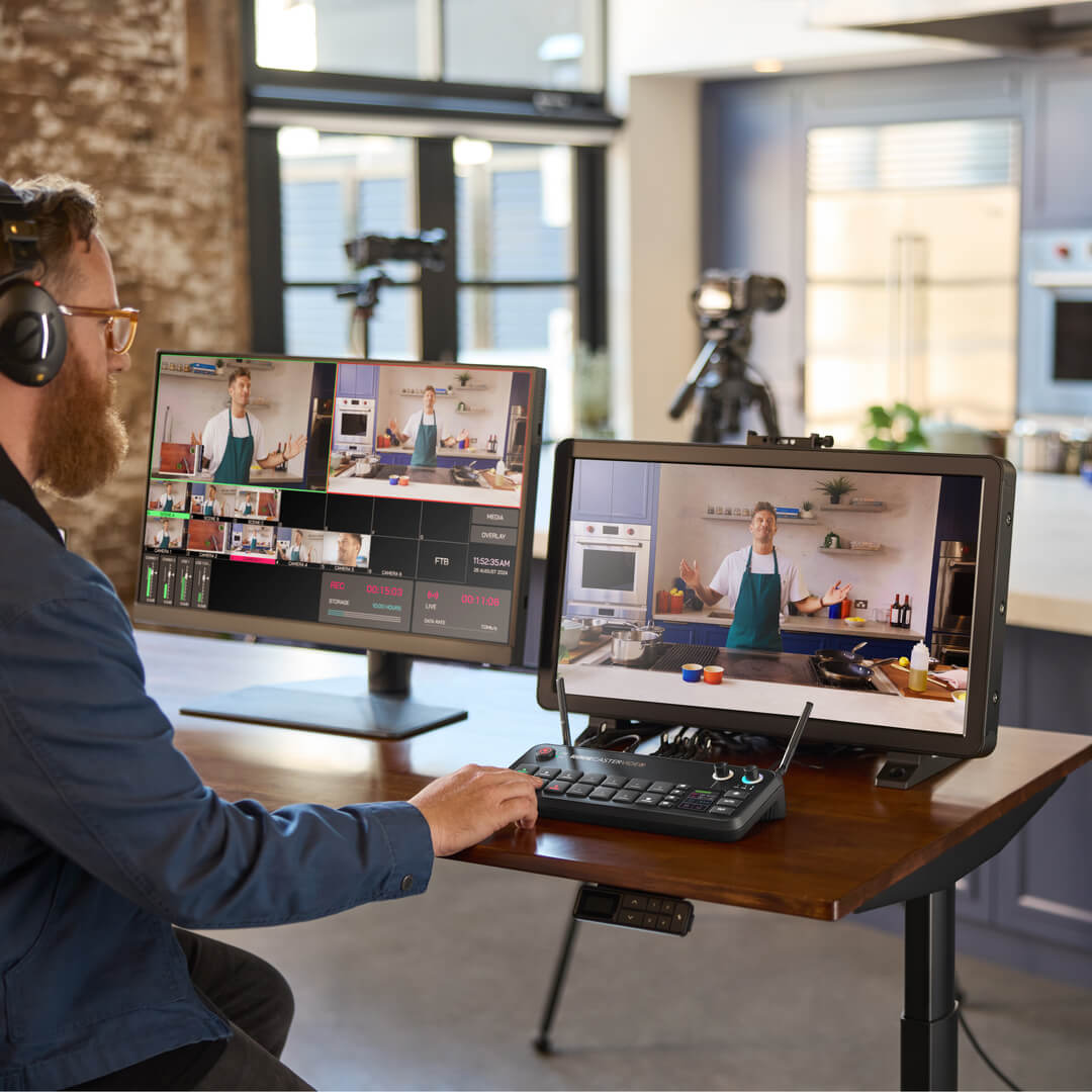 Person using RØDECaster Video setup to broadcast cooking show