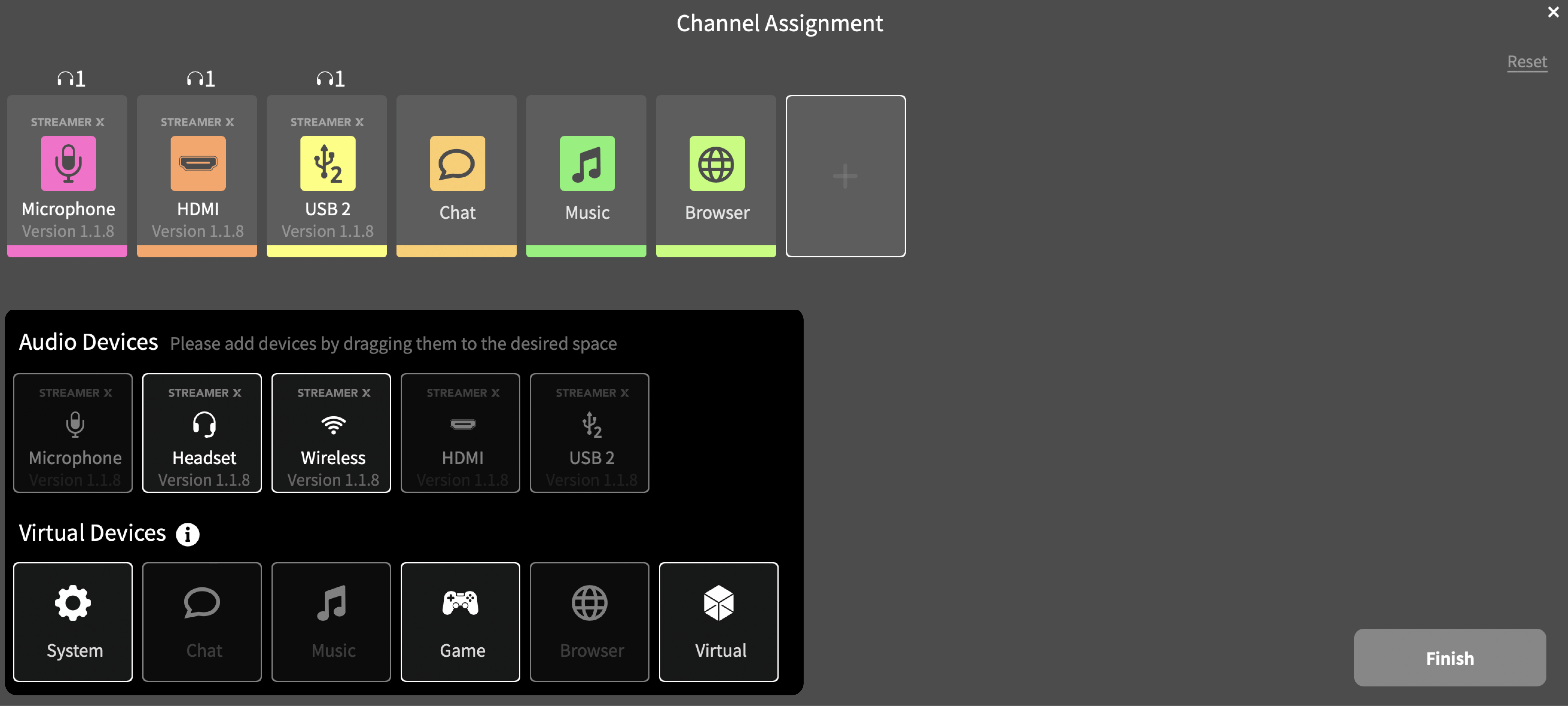 Bottom section of UNIFY channel assignment menu