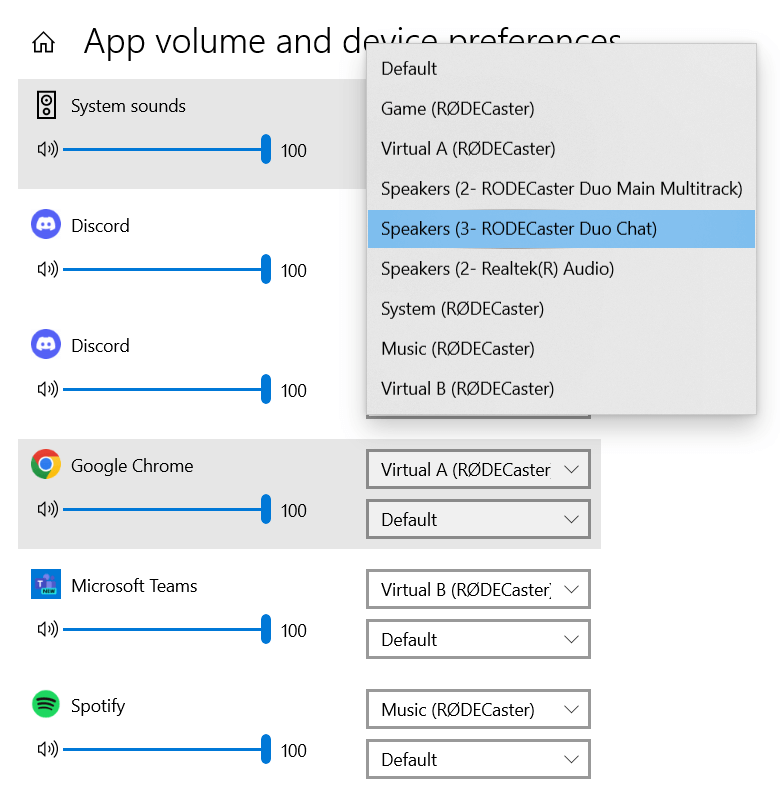 Windows app and device volume preferences