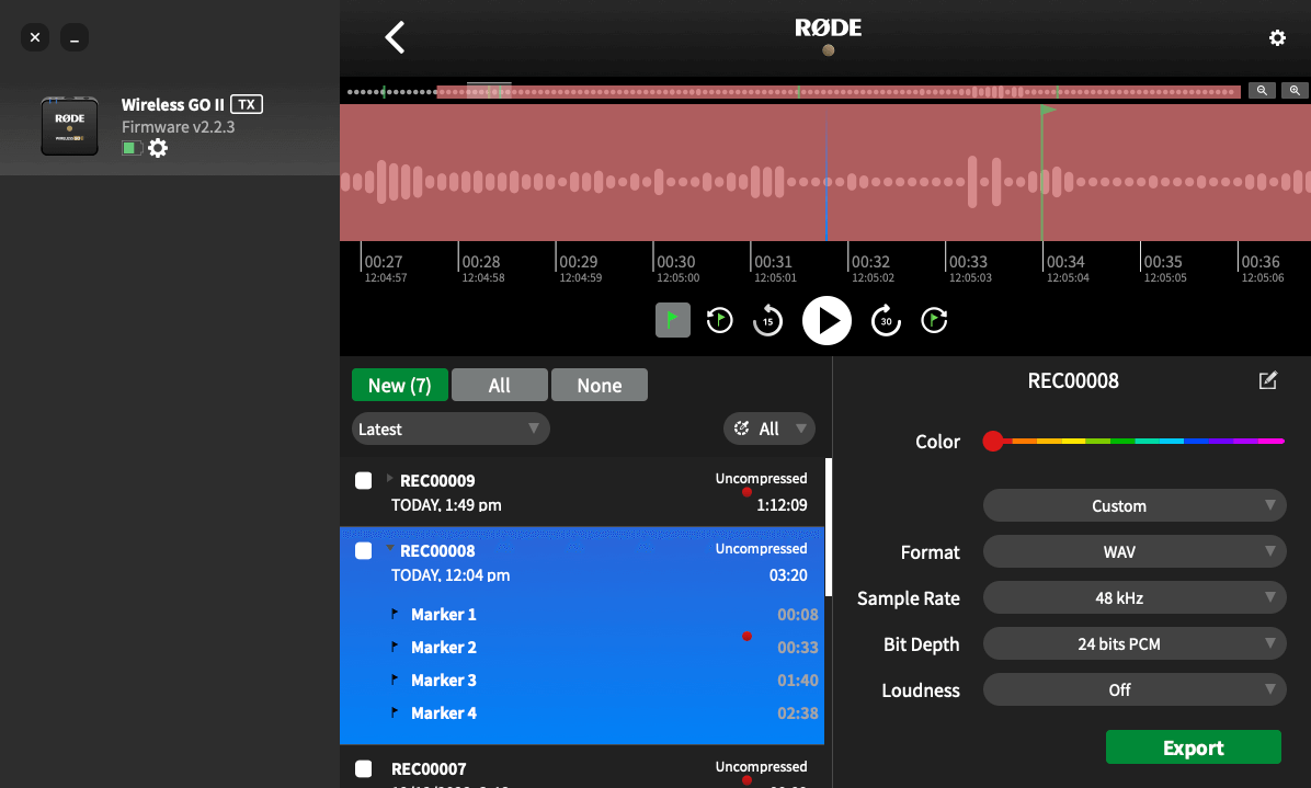 Marker drops on waveform in RØDE Central